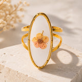Pressed Flower Oval Open Ring