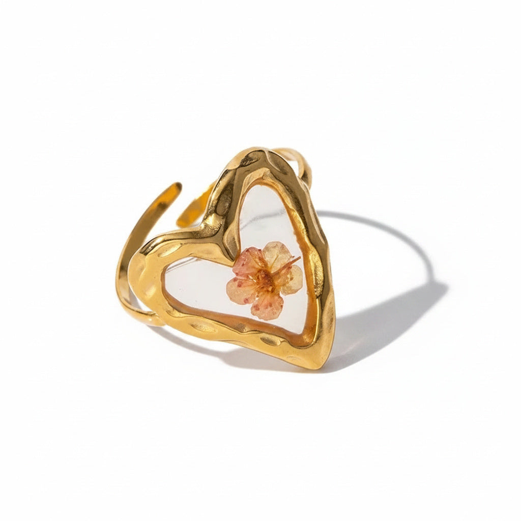 18K PVD Gold Floral Open Ring
