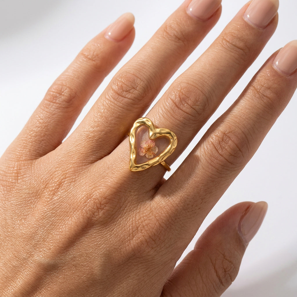 18K PVD Gold Floral Open Ring