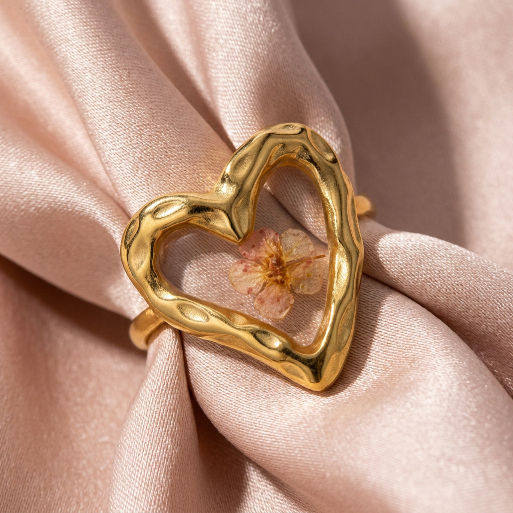 18K PVD Gold Floral Open Ring