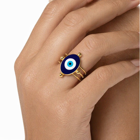 18K Gold Evil Eye Open Ring