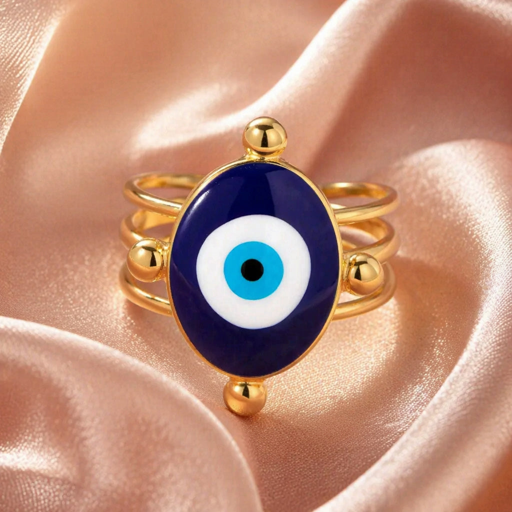 18K Gold Evil Eye Open Ring
