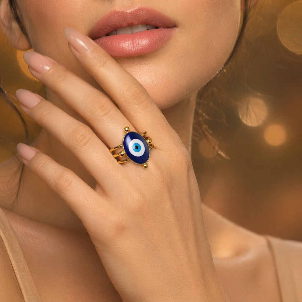 18K Gold Evil Eye Open Ring