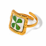 Lucky Clover Green Stone Ring