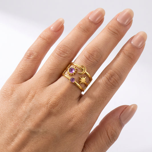 Celestial Sun Moon Star Ring
