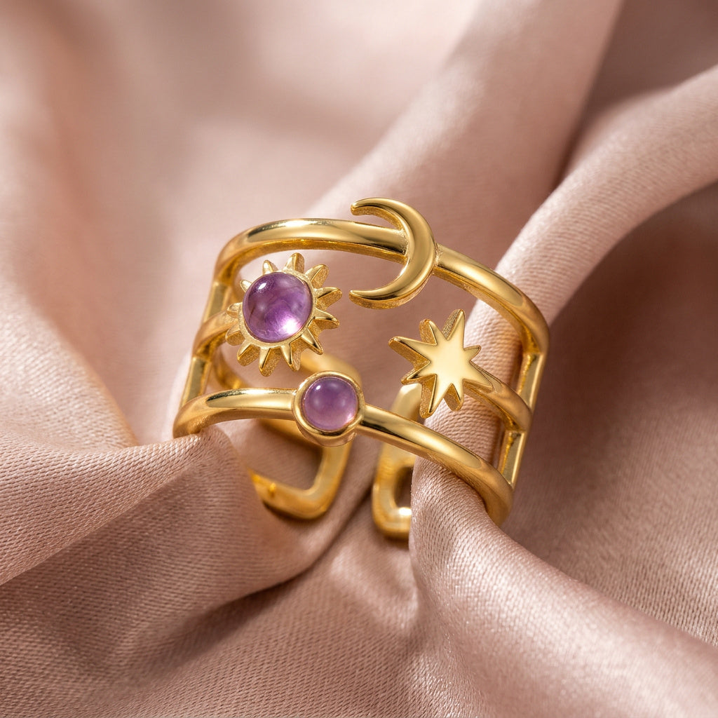 Celestial Sun Moon Star Ring