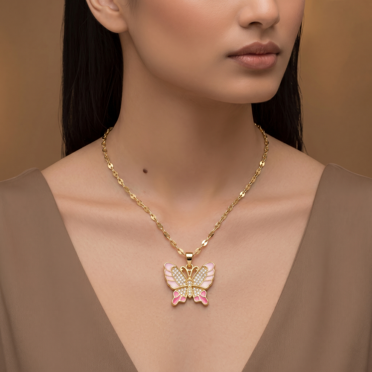 Crystal Butterfly Pendant Necklace