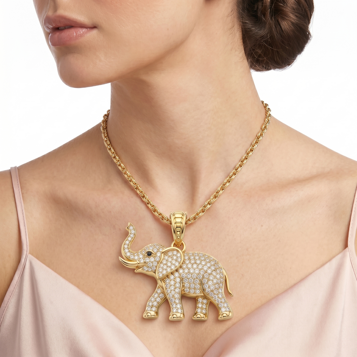 Elephant Zircon Pendant Necklace