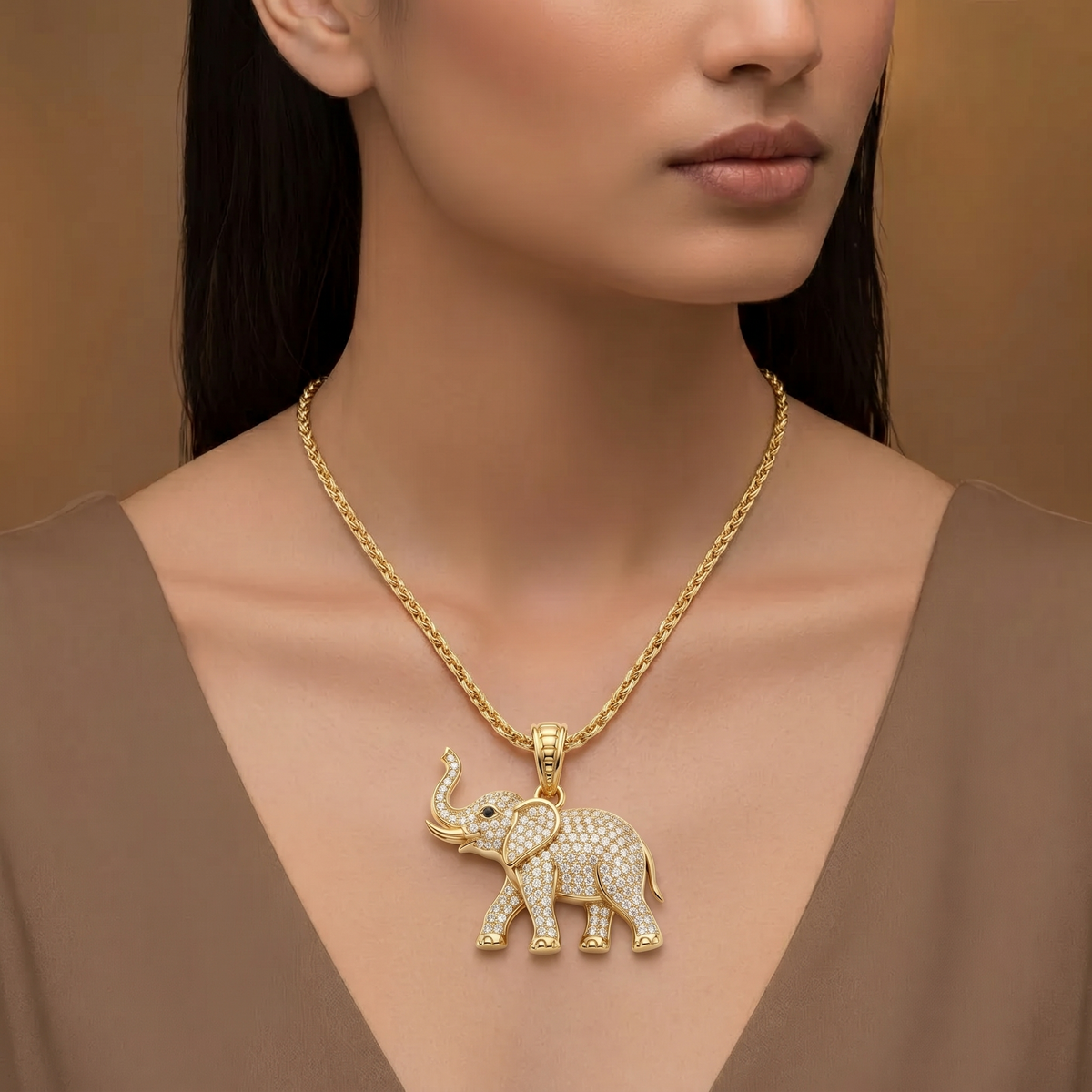 Elephant Zircon Pendant Necklace