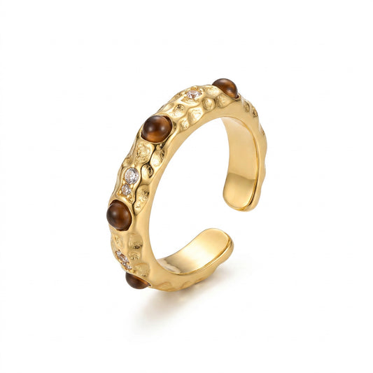 Gold Leaf Pearl Open Ring