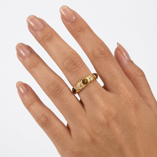 Gold Leaf Pearl Open Ring