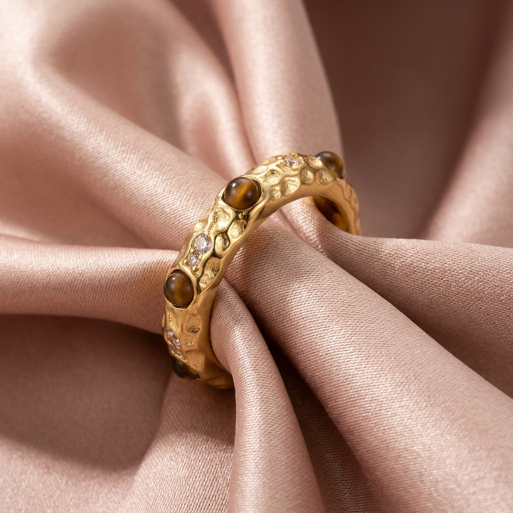 Gold Leaf Pearl Open Ring