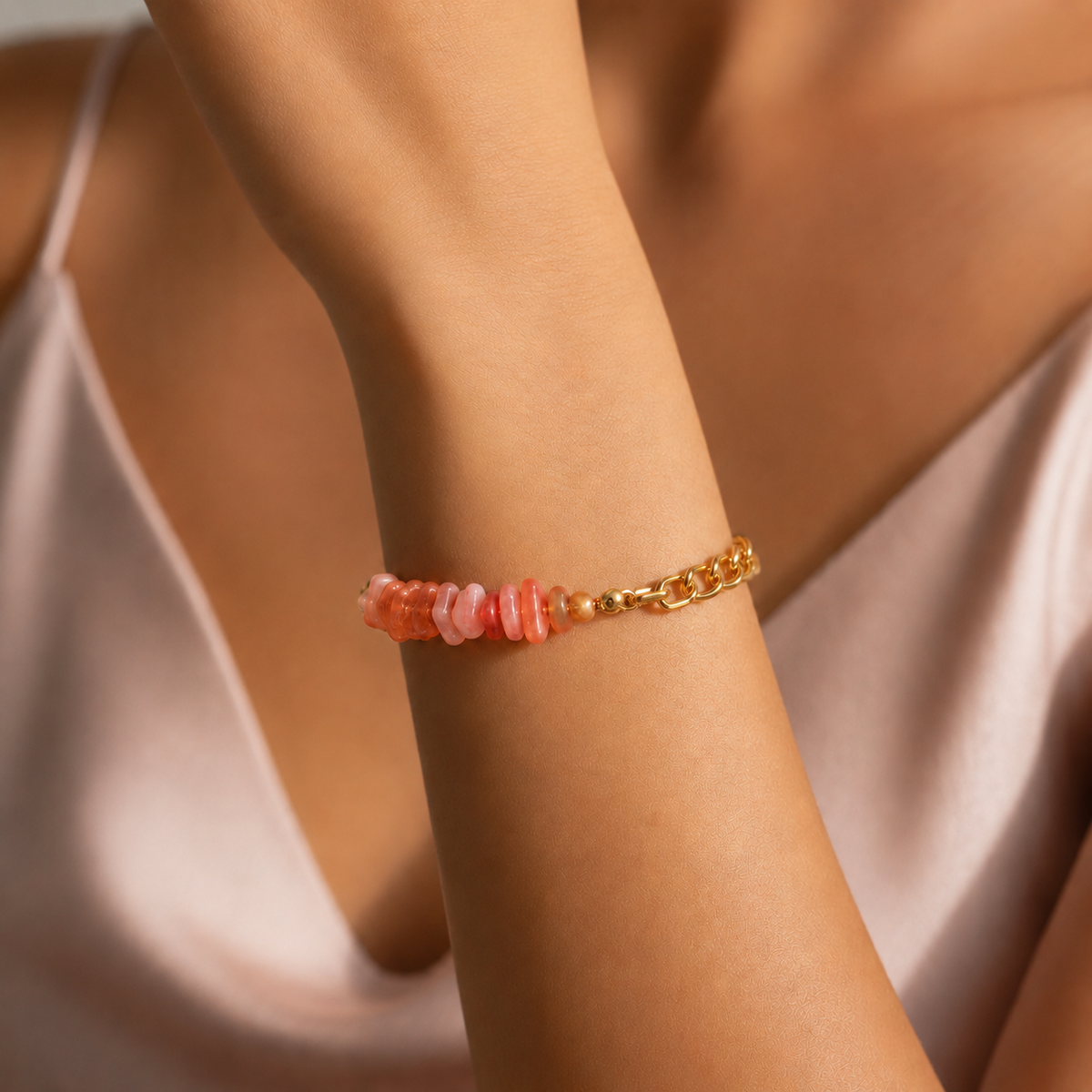 Orange Natural Stone Chain Bracelet