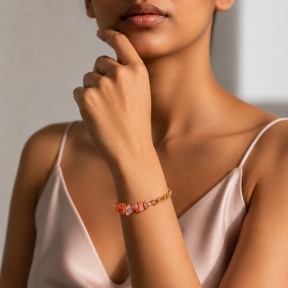 Orange Natural Stone Chain Bracelet