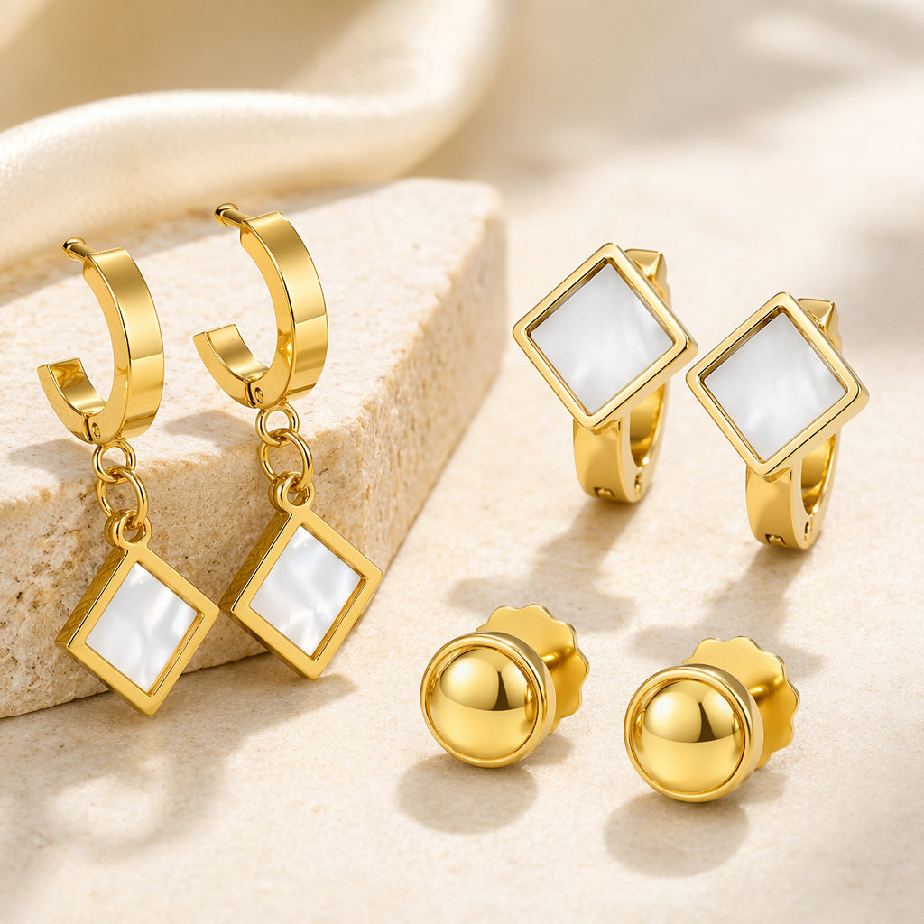 Geometric Drop Hoop Earring Set