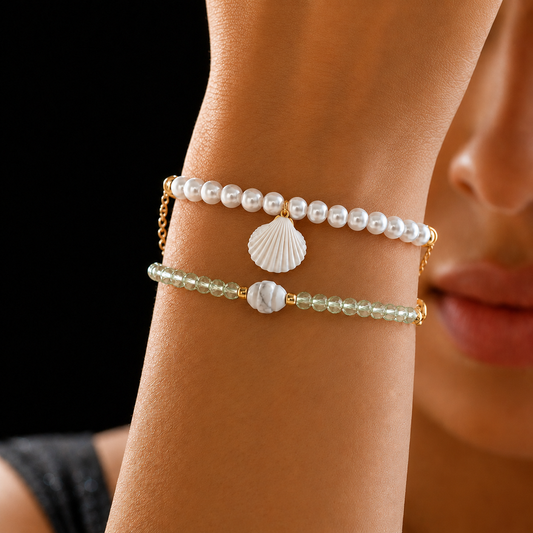 Pearl Shell Crystal Bracelet Set