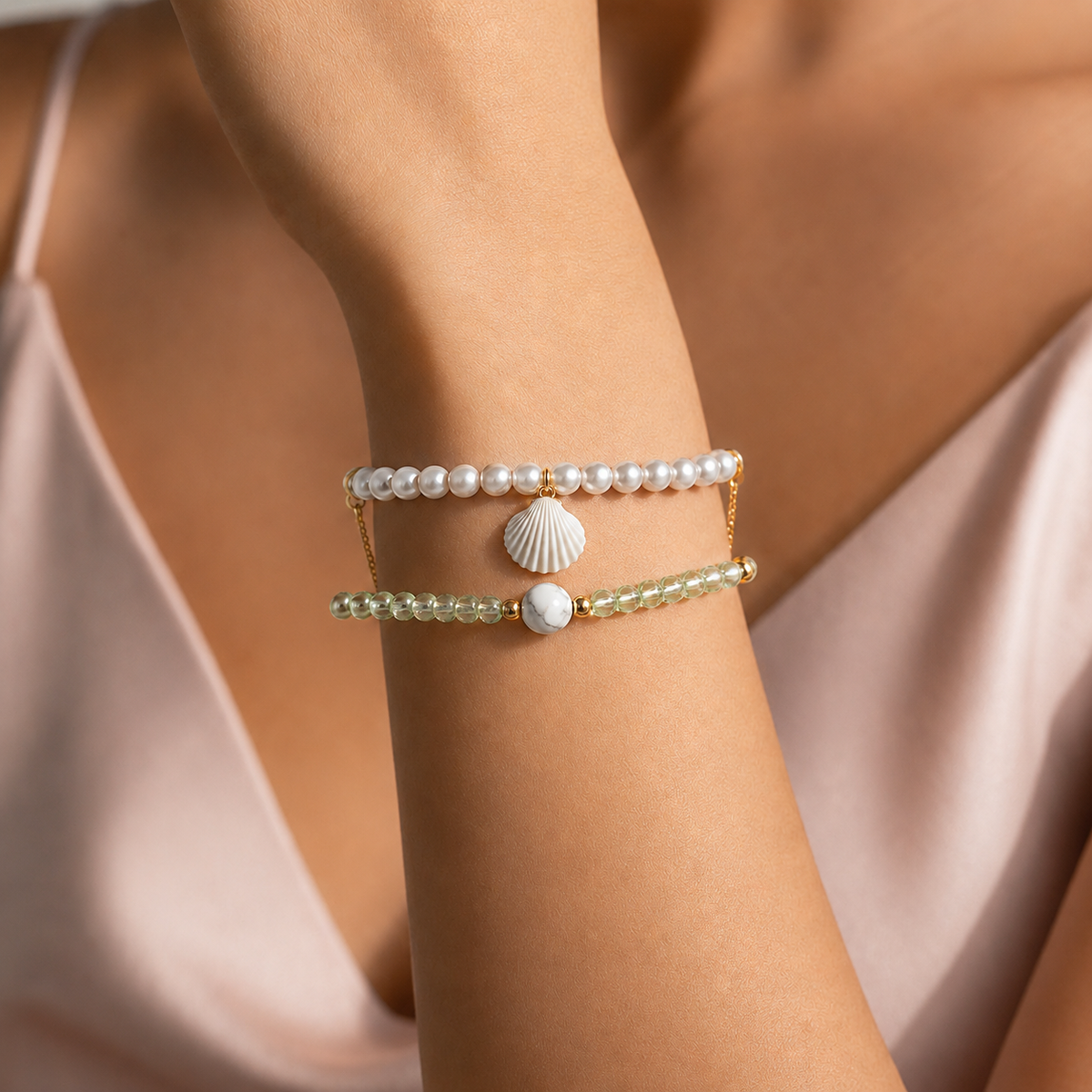 Pearl Shell Crystal Bracelet Set