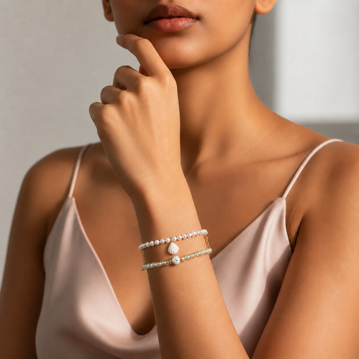Pearl Shell Crystal Bracelet Set