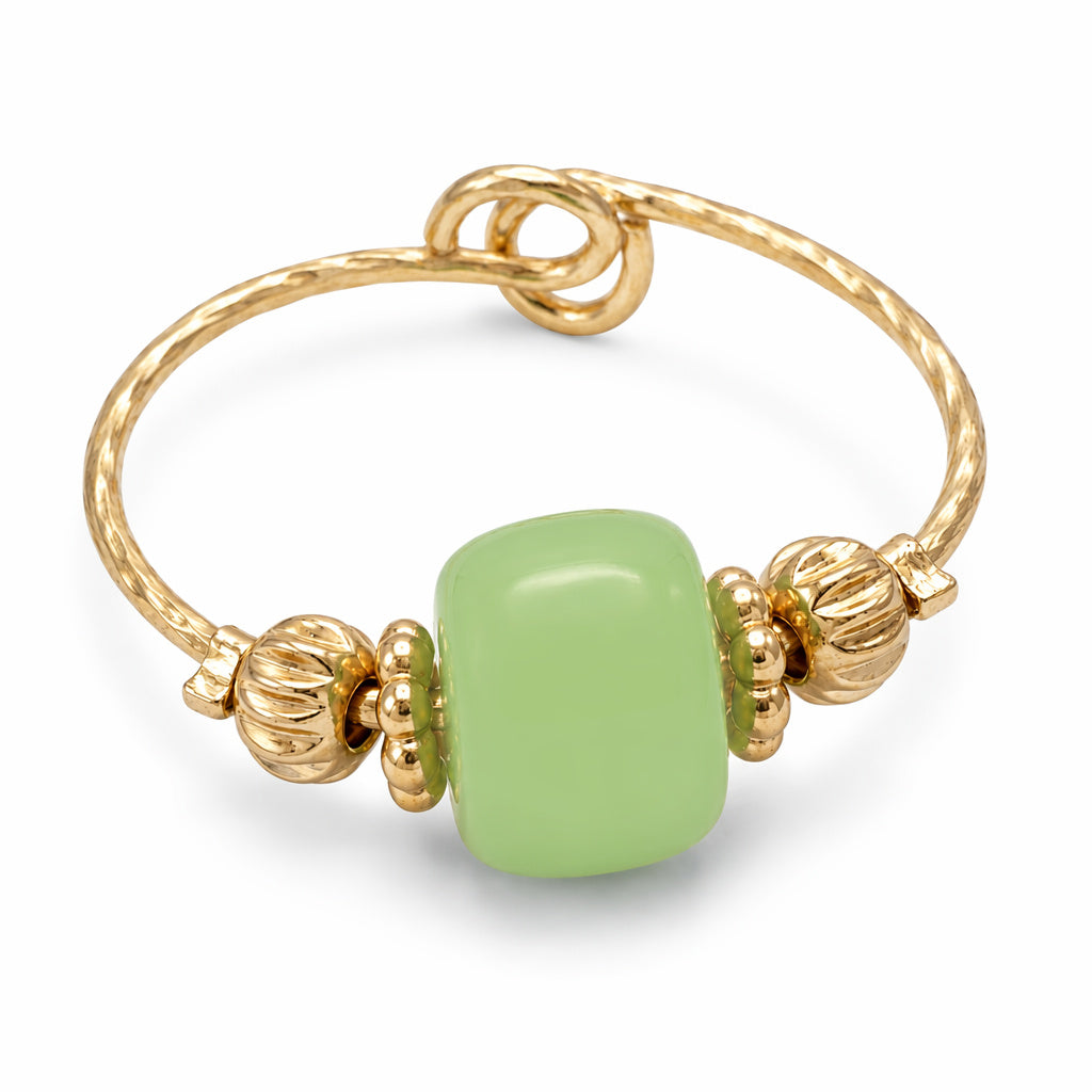 Green Stone Flower Open Ring