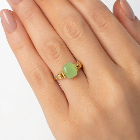 Green Stone Flower Open Ring