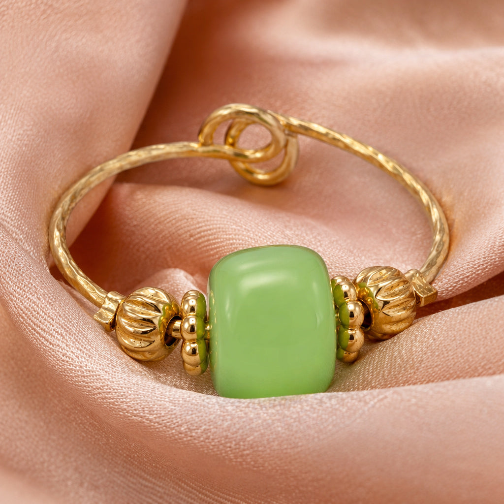 Green Stone Flower Open Ring