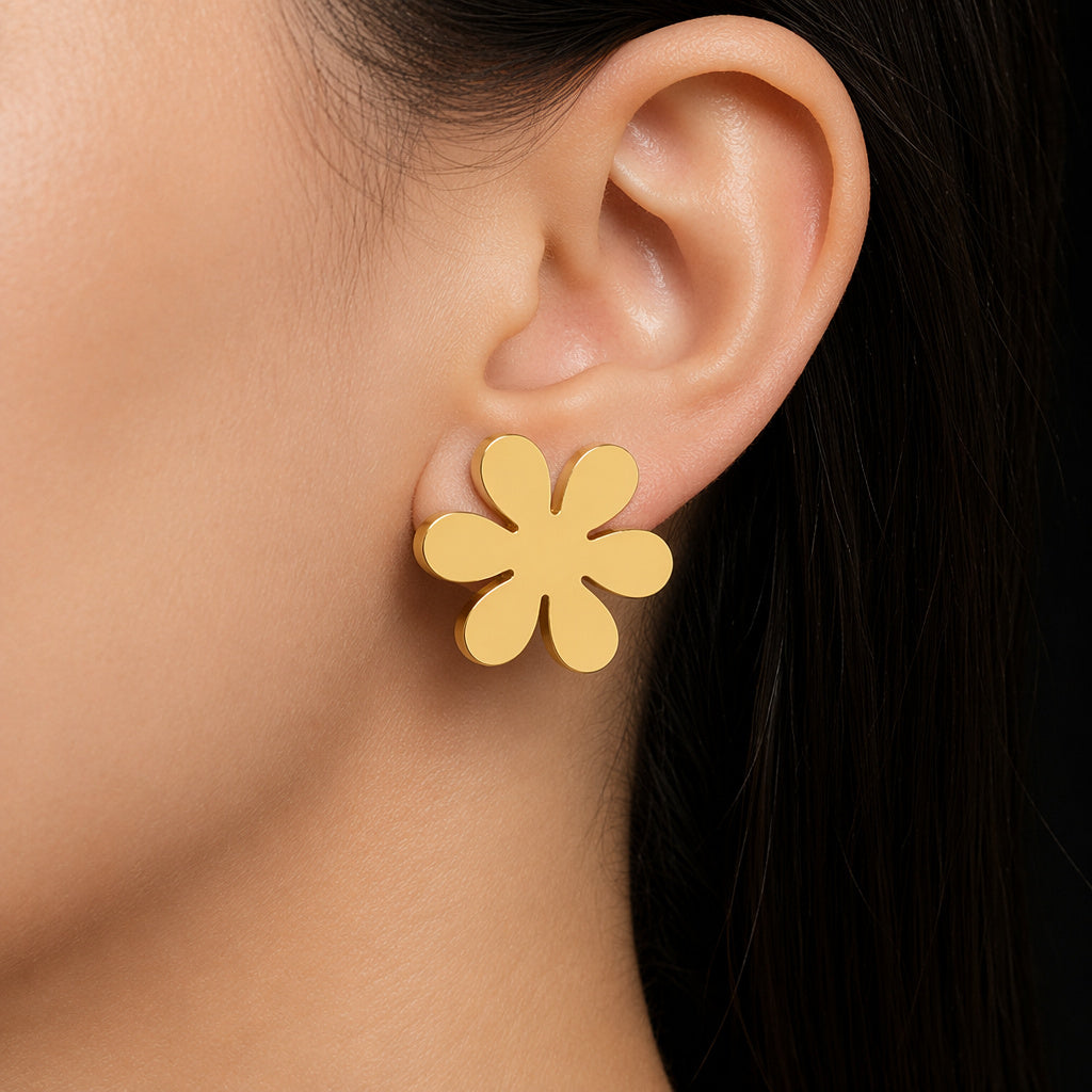 Gold Flower Earring Set