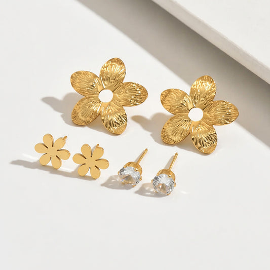 Gold Flower Earring Set