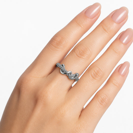 Silver Floral Zircon Open Ring