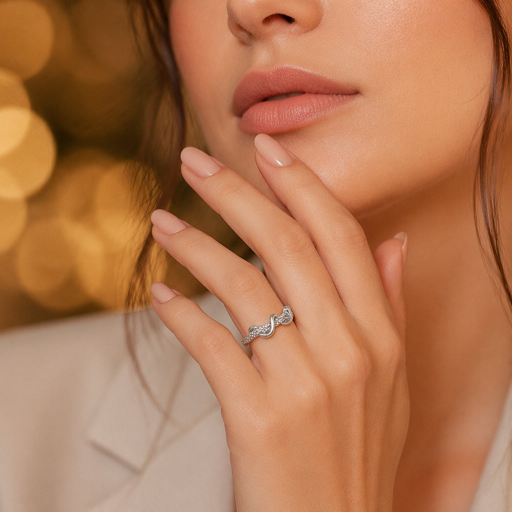 Silver Floral Zircon Open Ring