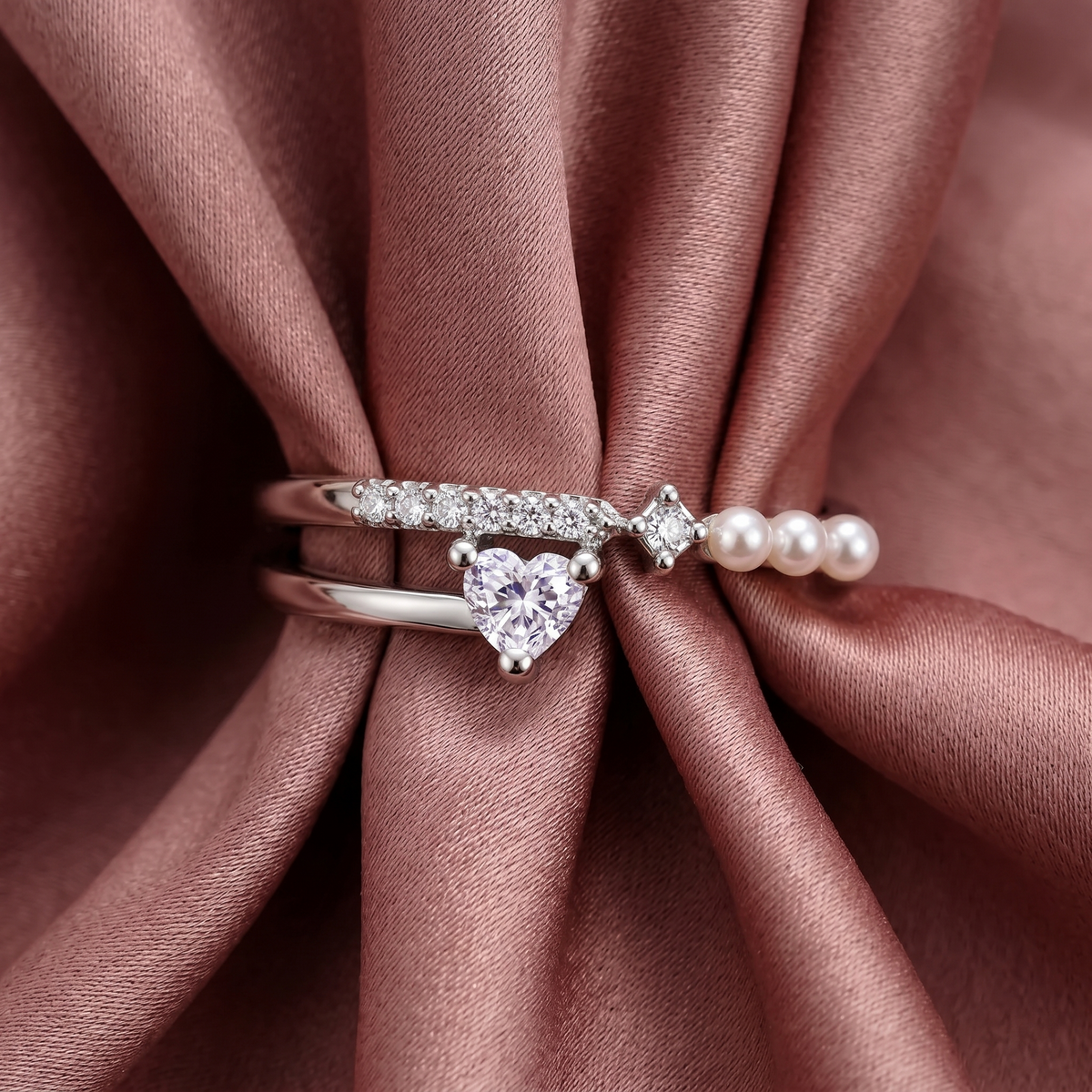 Pink Bow Pearl Open Ring