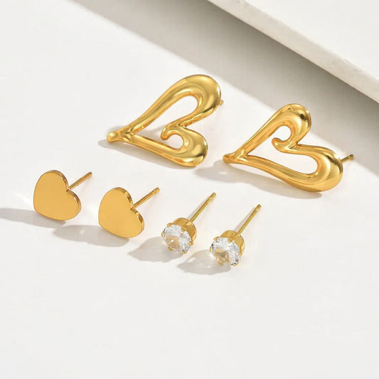 Gold Heart Earring Set