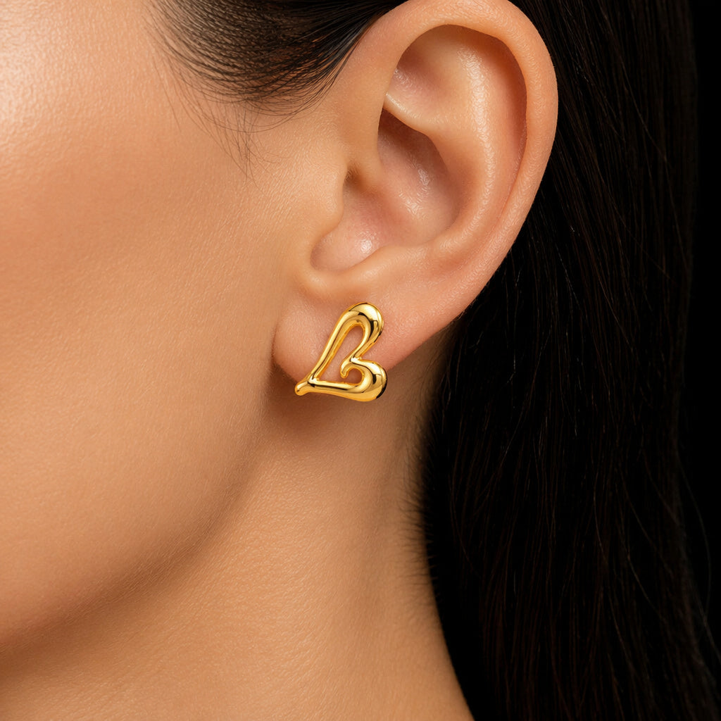 Gold Heart Earring Set