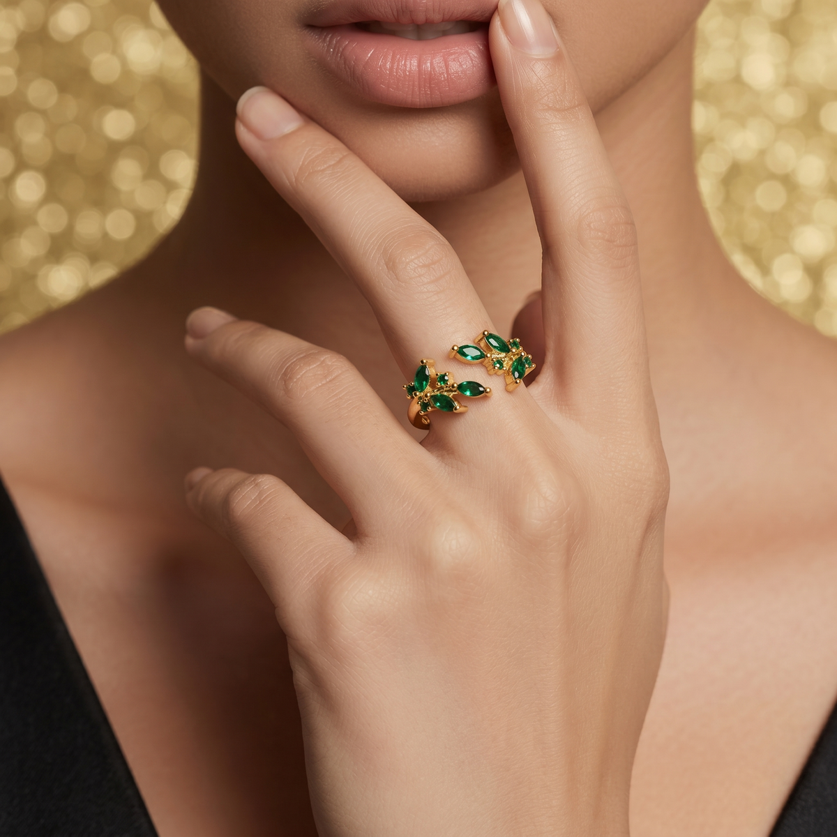 Emerald Flower Vine Ring