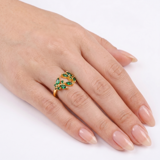 Emerald Flower Vine Ring