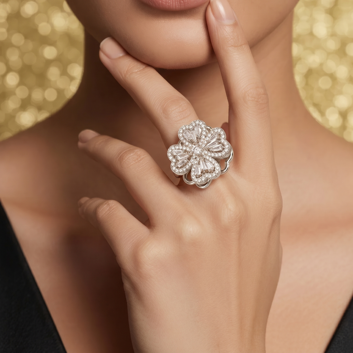Silver Flower Statement Ring