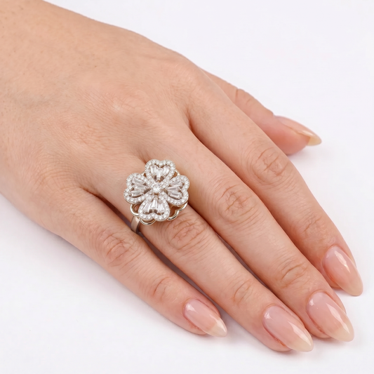 Silver Flower Statement Ring