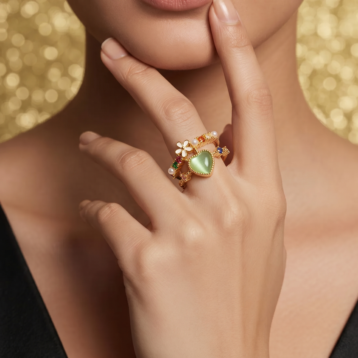 Multicolor Floral Open Ring