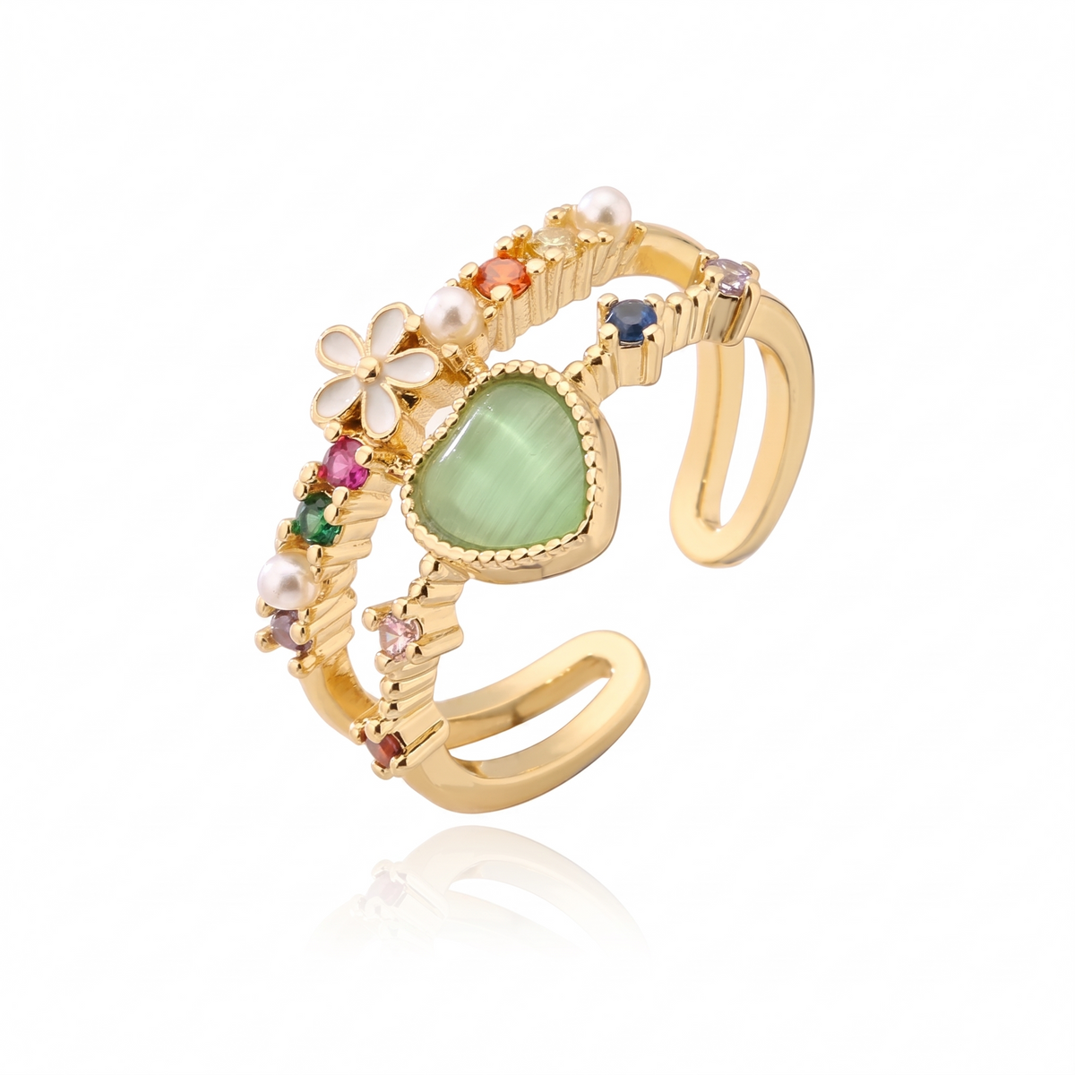 Multicolor Floral Open Ring
