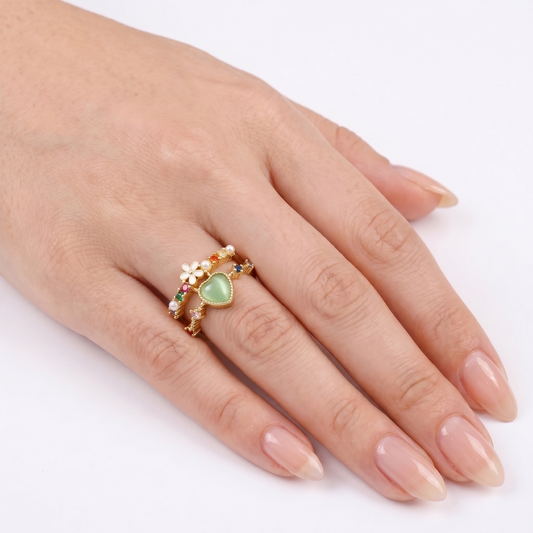 Multicolor Floral Open Ring