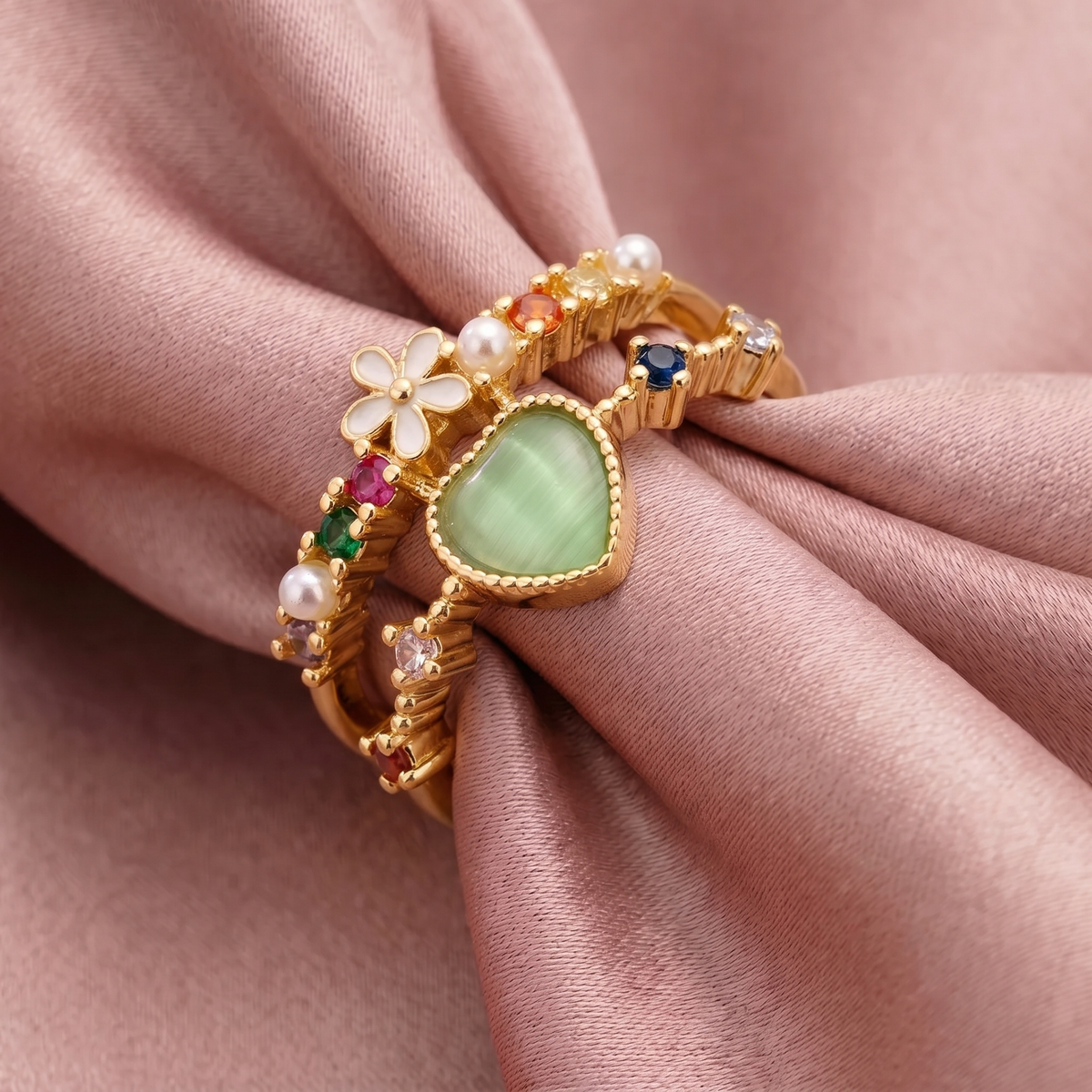 Multicolor Floral Open Ring