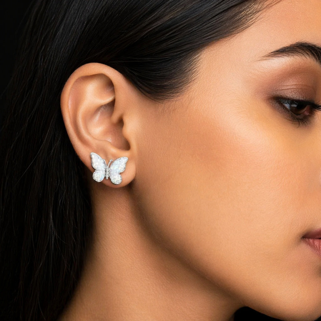 Silver Butterfly Earring Set