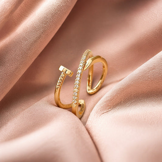 Gold Pearl Leaf Open Ring