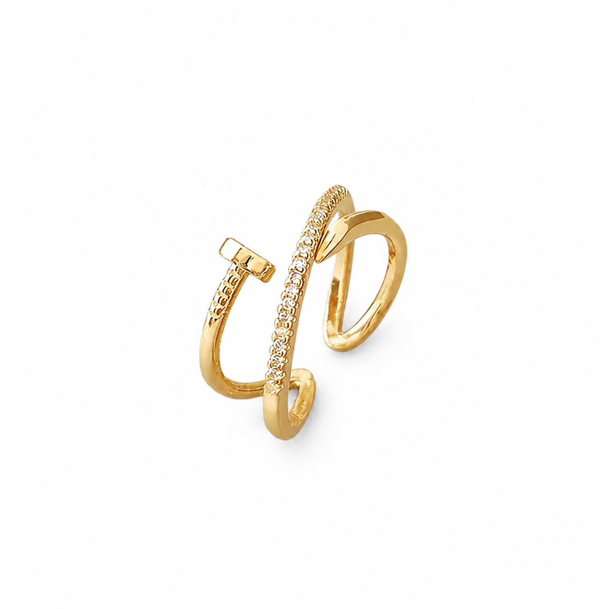 Gold Pearl Leaf Open Ring