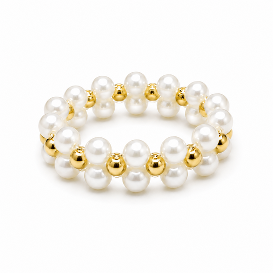 Pearl Flower Rubber Band Open Ring