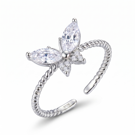 Silver Leaf Bow Open Ring