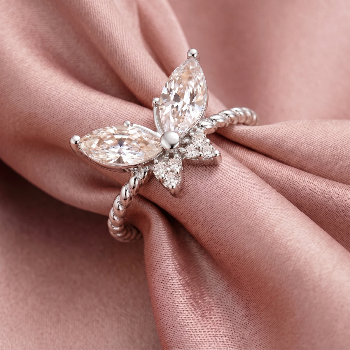 Silver Leaf Bow Open Ring
